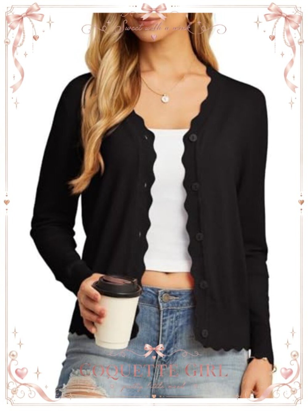 Women's V-Neck Ruffle Cardigan Sweater Lightweight Button Down